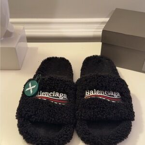 Balenciaga Black Fuzzy Slippers